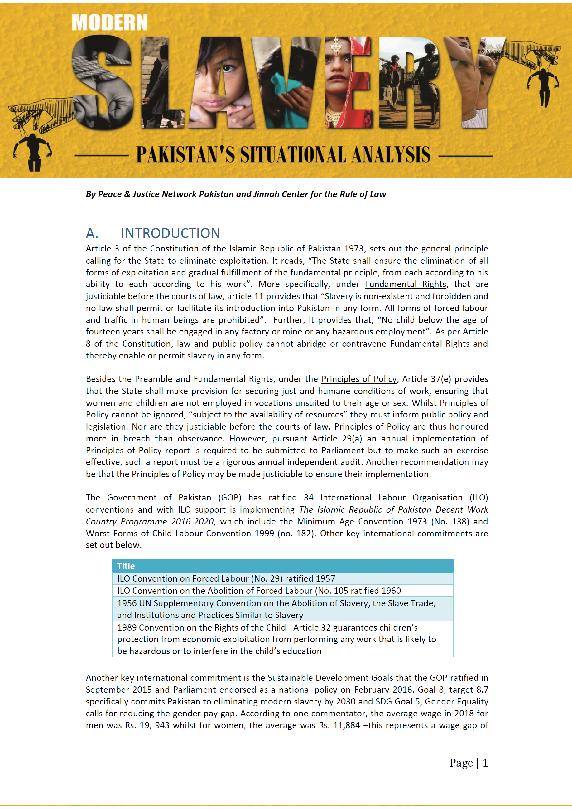 Working Papers on Modern Slavery Pakistan Situational Analysis